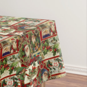 フェスティバルヴィンテージクリスマスエフェメラコラージレッド テーブルクロス
