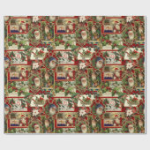 フェスティバルヴィンテージクリスマスエフェメラコラージレッド ラッピングペーパー (フラット)