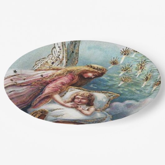 フェスティバルヴィンテージクリスマスエンジェルホリデーパーティー ペーパープレート (アングル)