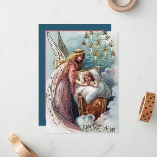 フェスティバルヴィンテージクリスマスエンジェル追加気持ち ノートカード (正面/裏面インサイチュ)