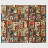 フェスティバルヴィンテージクリスマスカードコラージュレッドBG ラッピングペーパー (フラット)