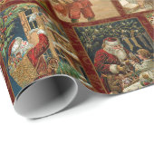 フェスティバルヴィンテージクリスマスカードコラージュレッドBG ラッピングペーパー (ロールコーナー)