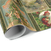 フェスティバルヴィンテージクリスマスカードコラージュ – グリーンBG ラッピングペーパー (ロールコーナー)