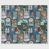 フェスティバルヴィンテージクリスマスカードコラージュ – ブルーBG ラッピングペーパー (フラット)