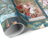 フェスティバルヴィンテージクリスマスカードコラージュ – ブルーBG ラッピングペーパー (ロールコーナー)