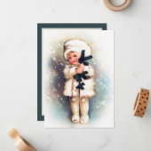 フェスティバルヴィンテージクリスマスガール追加気持ち ノートカード (正面/裏面インサイチュ)