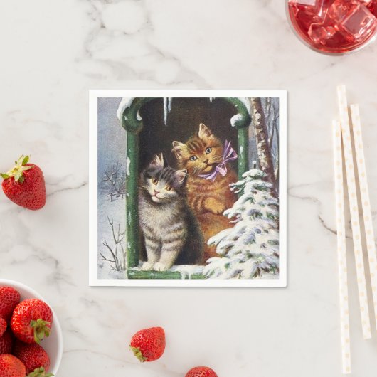 フェスティバルヴィンテージクリスマスキャッツホリデーパーティー スタンダードカクテルナプキン (インサイチュ)