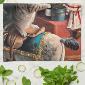 フェスティバルヴィンテージクリスマスキャットホリデイ キッチンタオル (折り畳み)