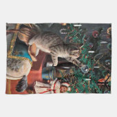 フェスティバルヴィンテージクリスマスキャットホリデイ キッチンタオル (横)