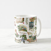 フェスティバルヴィンテージクリスマスグリーツコラージホワイト コーヒーマグカップ (正面右)