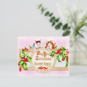 フェスティバルヴィンテージクリスマスグリーティングキャッツホリー ポストカード (スタンド正面)