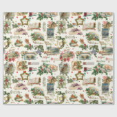 フェスティバルヴィンテージクリスマスグリーティングスコラージュ – ベージュ色 ラッピングペーパー (フラット)