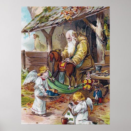 フェスティバルヴィンテージクリスマスサンタエンジェル ポスター (正面)