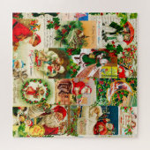 フェスティバルヴィンテージクリスマスサンタキッズギフトコラージュ ジグソーパズル (横)