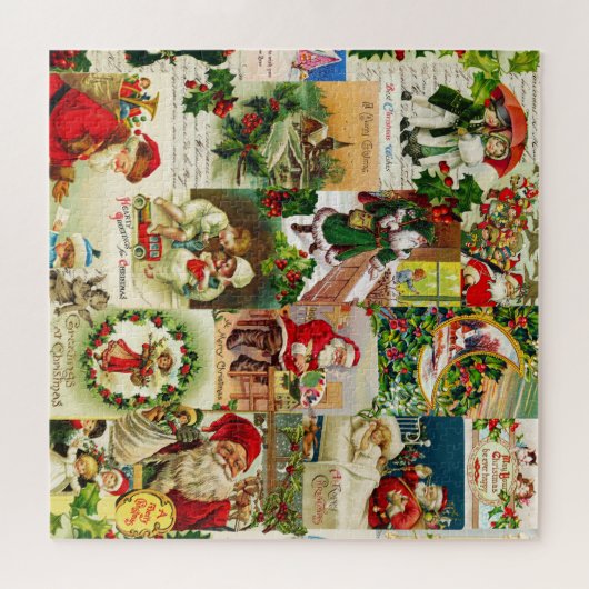フェスティバルヴィンテージクリスマスサンタキッズギフトコラージュ ジグソーパズル (横)