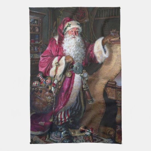 フェスティバルヴィンテージクリスマスサンタホリデイ キッチンタオル (縦)