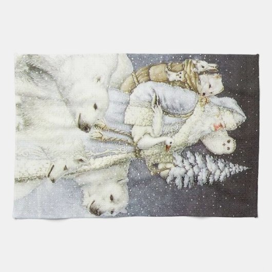 フェスティバルヴィンテージクリスマスサンタホリデイ キッチンタオル (横)