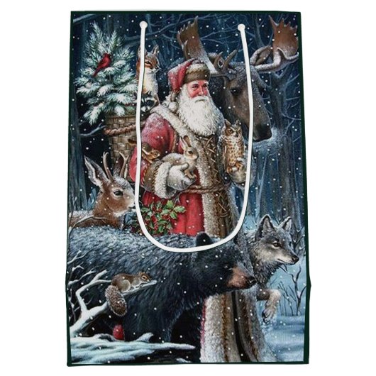 フェスティバルヴィンテージクリスマスサンタホリデイ ミディアムペーパーバッグ (裏面)