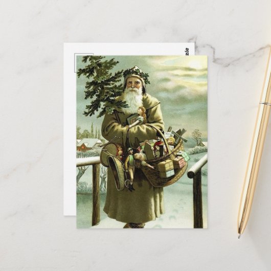 フェスティバルヴィンテージクリスマスサンタホリデーポストカード ポストカード (正面/裏面インサイチュ)