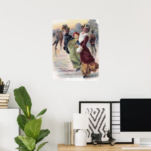 フェスティバルヴィンテージクリスマススケートで滑るレディース ポスター (ホームオフィス)