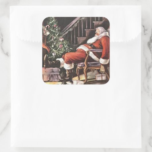 フェスティバルヴィンテージクリスマススリーピングサンタ スクエアシール (バッグ)