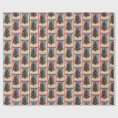 フェスティバルヴィンテージクリスマスツリーのタイル模様 ラッピングペーパー (フラット)