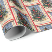 フェスティバルヴィンテージクリスマスツリーのタイル模様 ラッピングペーパー (ロールコーナー)