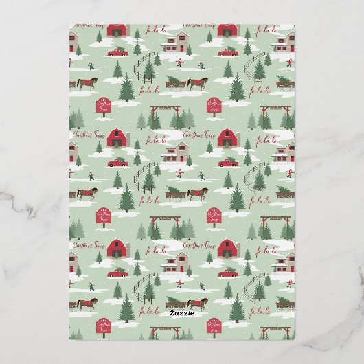 フェスティバルヴィンテージクリスマスツリーファームトラックの写真 箔シーズンカード (裏面)