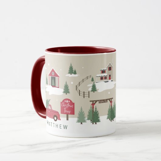 フェスティバルヴィンテージクリスマスツリーファームパーソナライズされた マグカップ (正面左)