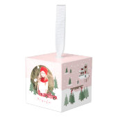 フェスティバルヴィンテージクリスマスツリーファームフォト キューブオーナメント (正面アングル)