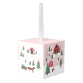 フェスティバルヴィンテージクリスマスツリーファームフォト キューブオーナメント (裏面アングル)