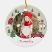 フェスティバルヴィンテージクリスマスツリーファームフォト セラミックオーナメント (正面)