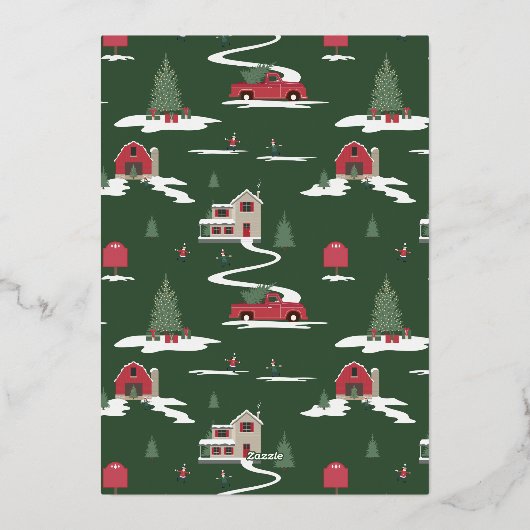 フェスティバルヴィンテージクリスマスツリーファームレッドトラック 箔シーズンカード (裏面)