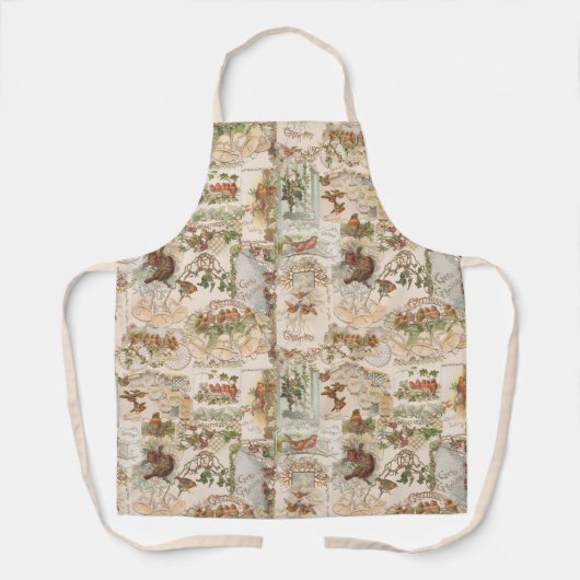フェスティバルヴィンテージクリスマスバードアンドフラワーエフェメラ エプロン (正面)