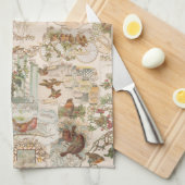 フェスティバルヴィンテージクリスマスバードアンドフラワーエフェメラ キッチンタオル (四つ折り)