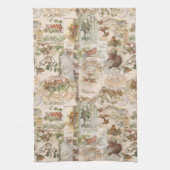 フェスティバルヴィンテージクリスマスバードアンドフラワーエフェメラ キッチンタオル (縦)