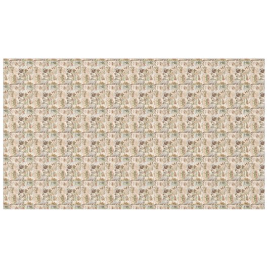 フェスティバルヴィンテージクリスマスバードアンドフラワーエフェメラ テーブルクロス (正面(横))