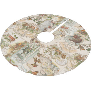 フェスティバルヴィンテージクリスマスバードアンドフラワーエフェメラ ブラッシュドポリエステルツリースカート