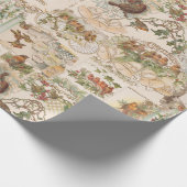 フェスティバルヴィンテージクリスマスバードアンドフラワーエフェメラ ラッピングペーパー (角)