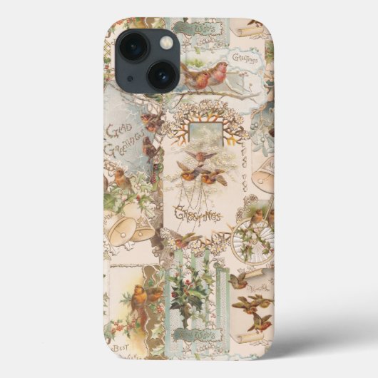 フェスティバルヴィンテージクリスマスバードアンドフラワーエフェメラ Case-Mate iPhoneケース (裏面)