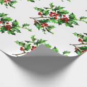 フェスティバルヴィンテージクリスマスホリーベリーオンホワイト ラッピングペーパー (角)