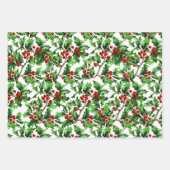 フェスティバルヴィンテージクリスマスレッドホリーベリー ラッピングペーパーシート (正面3)