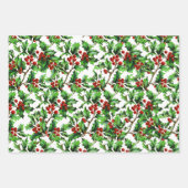 フェスティバルヴィンテージクリスマスレッドホリーベリー ラッピングペーパーシート (正面2)