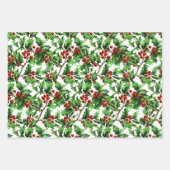 フェスティバルヴィンテージクリスマスレッドホリーベリー ラッピングペーパーシート (正面)