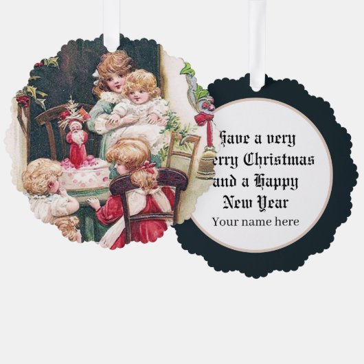 フェスティバルヴィンテージクリスマス追加文字子供 オーナメントカード (正面/裏面)