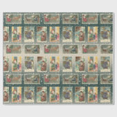 フェスティバルヴィンテージサンタとシルバーハイライト ラッピングペーパー (フラット)