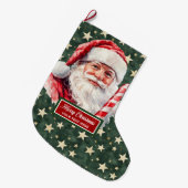フェスティバルヴィンテージサンタクロースクリスマスストッキング ラージクリスマスストッキング (正面 (吊り時))