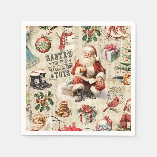 フェスティバルヴィンテージサンタクロース スタンダードカクテルナプキン (正面)