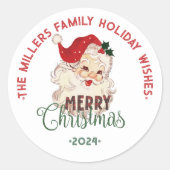 フェスティバルヴィンテージサンタメリークリスマスカスタム文字 ラウンドシール (正面)