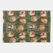 フェスティバルヴィンテージサンタ華美ス（フレーム内）、ホリー付き キッチンタオル (横)
